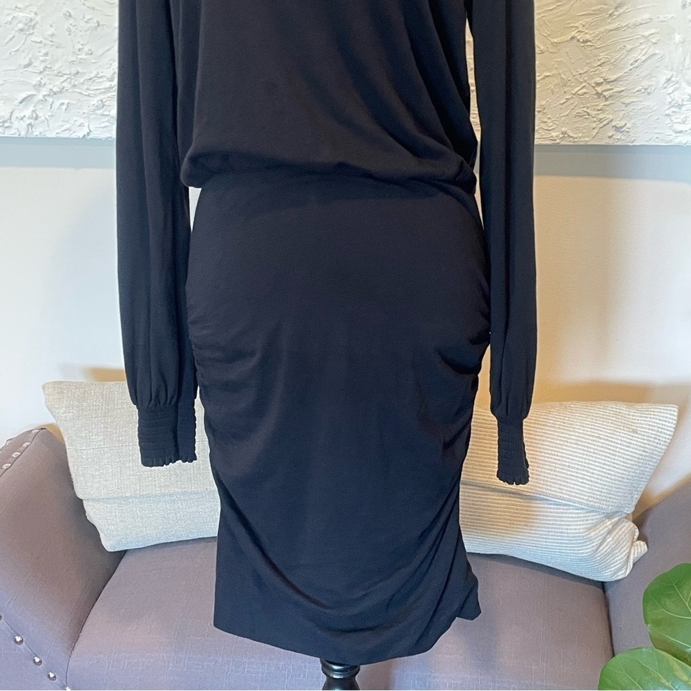 Sundry Black Round Neck Long Sleeve Blouson Stretch Pullover Mini Dress Sz 3 NWT - Picture 6 of 12